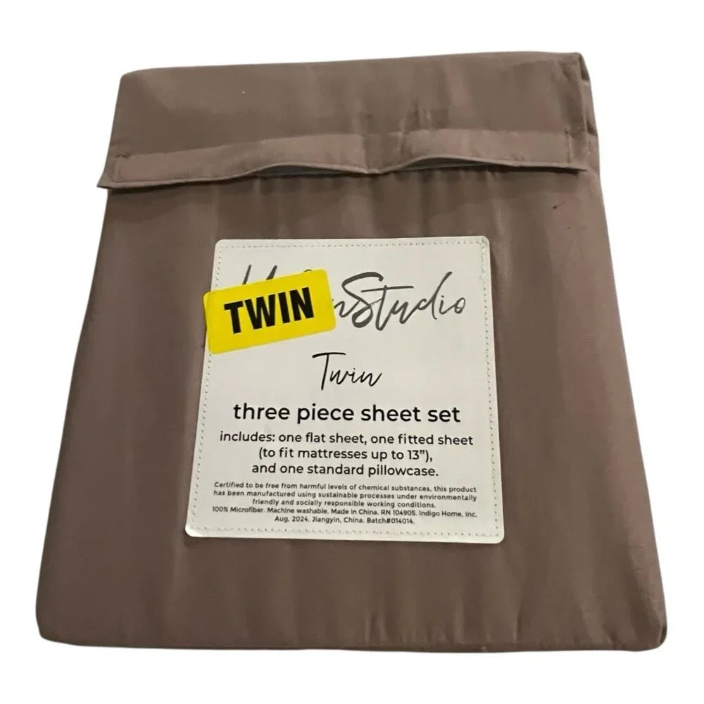 Urban Studio Twin Sheet Set Taupe Brown‎ 100% Microfiber 3PC Neutral Soft